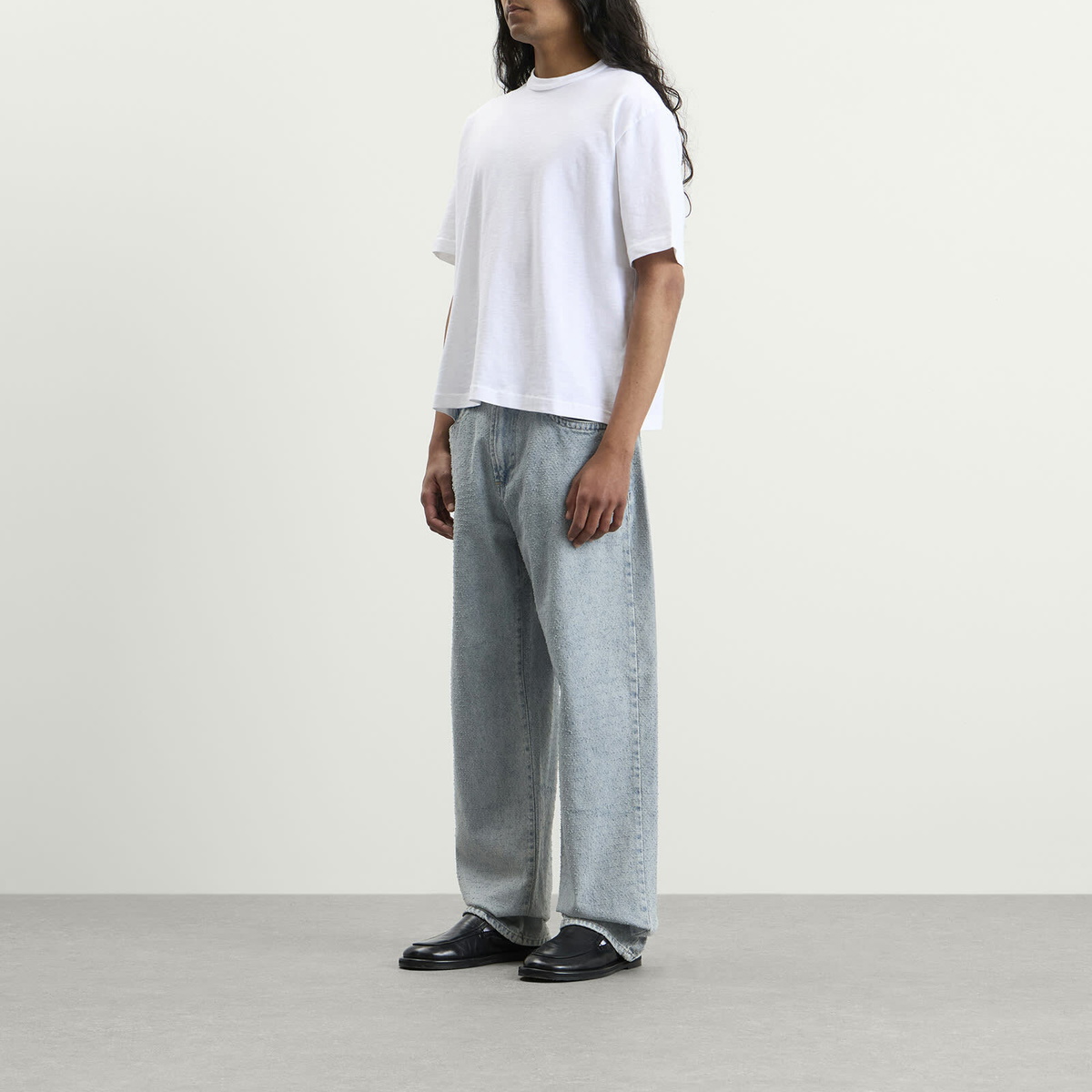 MKI Men's Twisted Weave Wide Leg Jeans in Bleach Wash