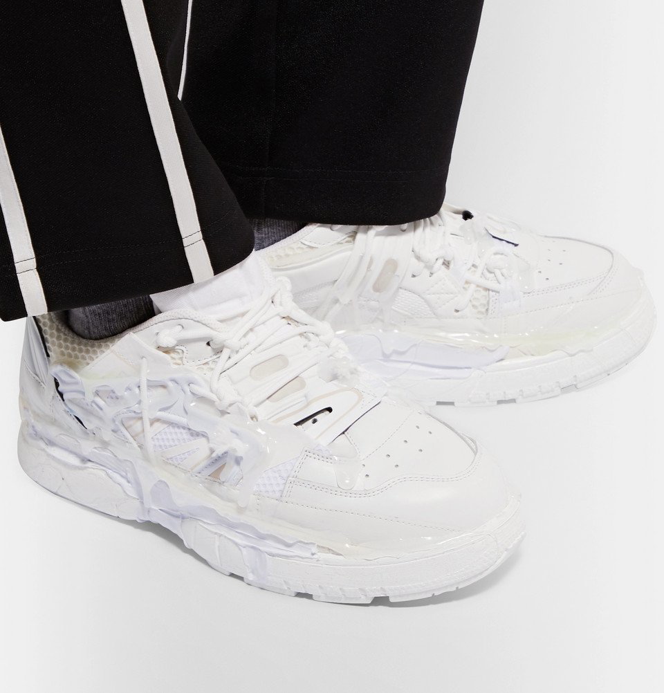 Maison Margiela - Fusion Rubber-Trimmed Distressed Leather Sneakers ...