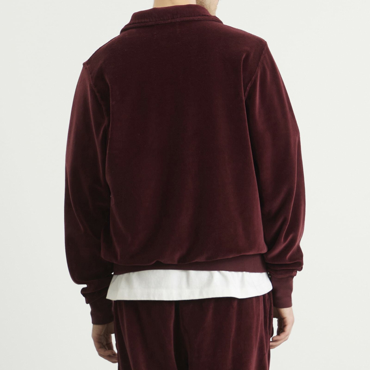Les Tien Men's Velour Branded Half Zip Yacht Pullover in Washed Red Mahogany
