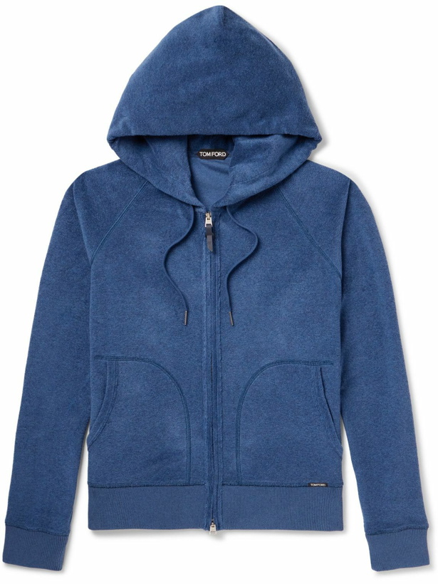 Photo: TOM FORD - Cotton-Terry Zip-Up Hoodie - Blue