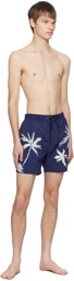 BOSS Navy Printed Swim Shorts