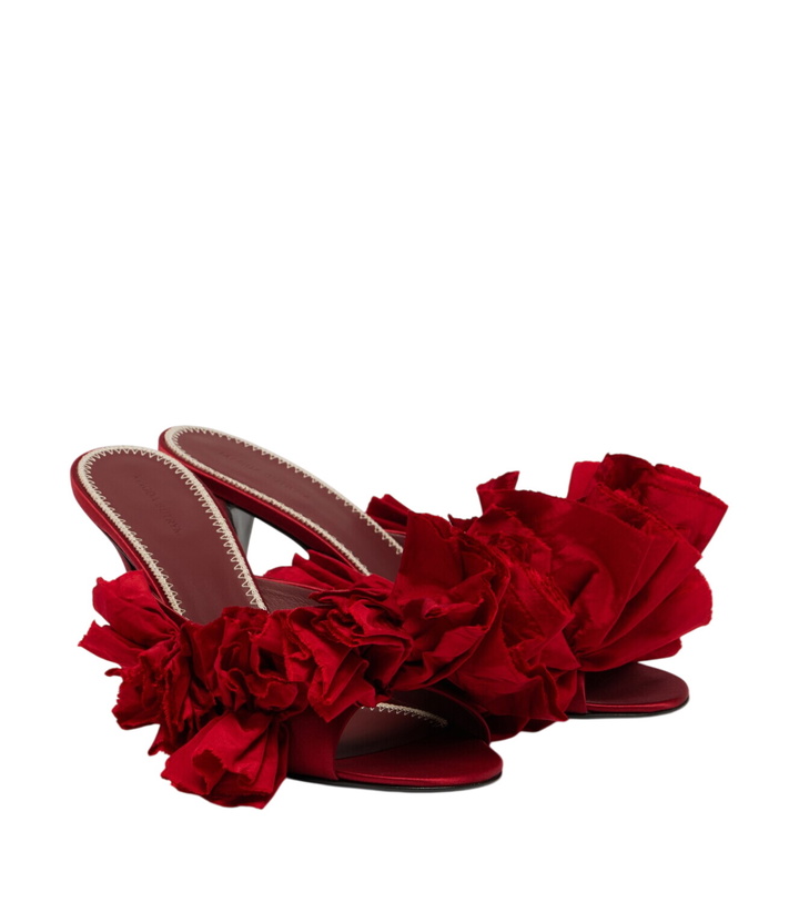 Photo: Magda Butrym Floral-appliqué satin mules
