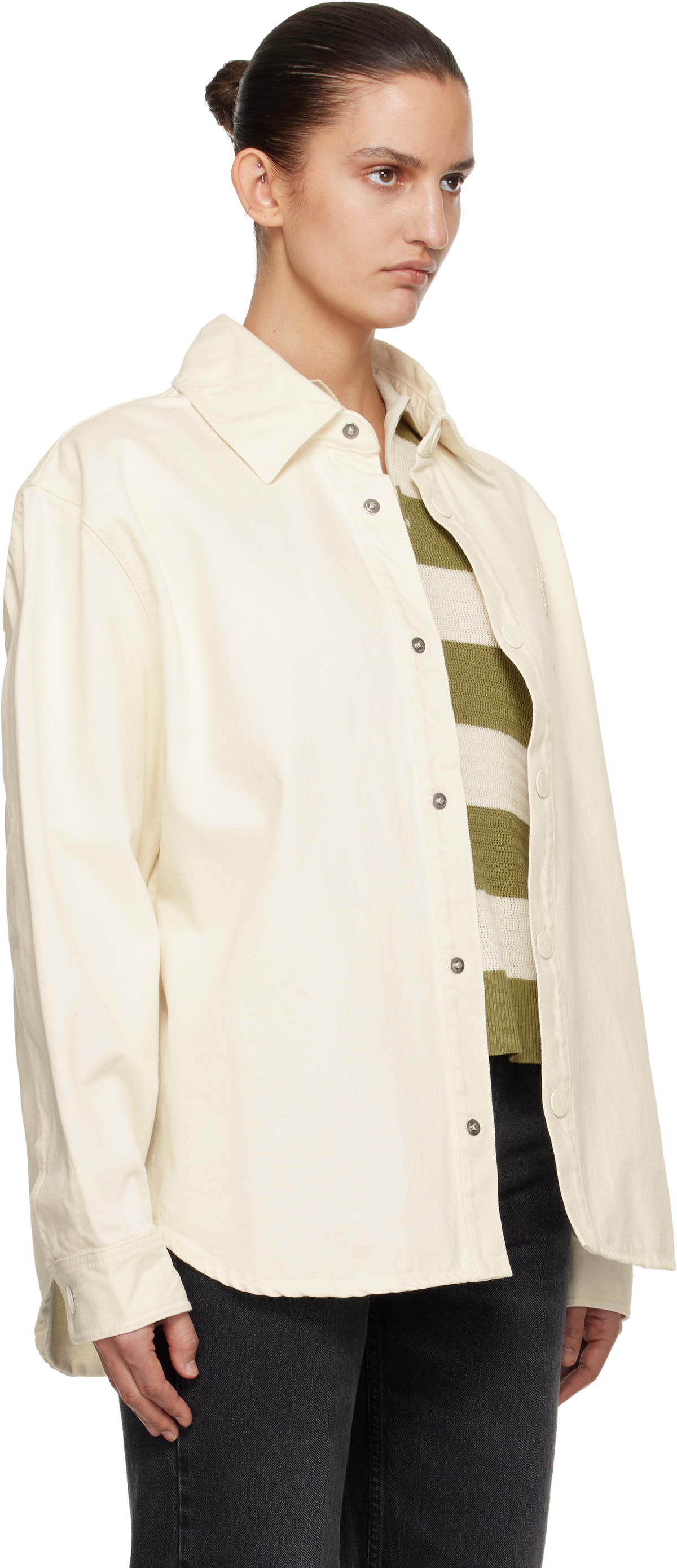 AMI Paris Off-White Cotton Knitted 'Ami de Coeur' Overshirt