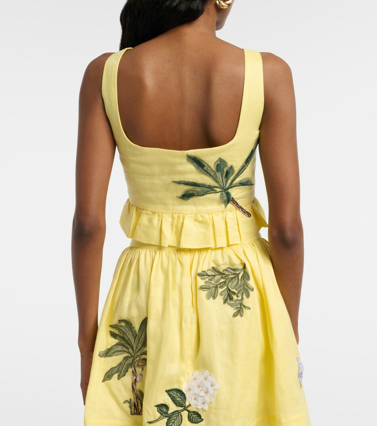Agua by Agua Bendita Eslabón floral-appliqué linen crop top