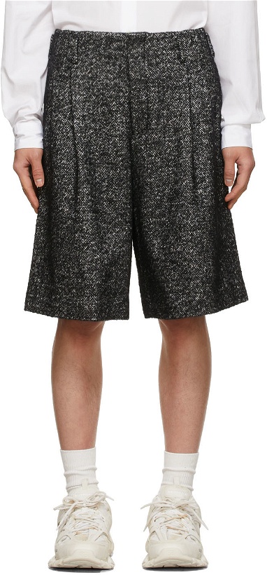 Photo: Comme des Garçons Homme Plus Black & Silver Wool Tweed Textured Shorts