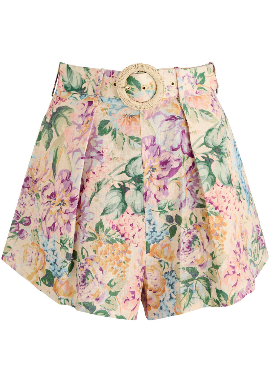 【送料&関税込】Zimmermann Floral Print Shorts ZIMMERMANN Matchmaker belted pleated floral-print linen