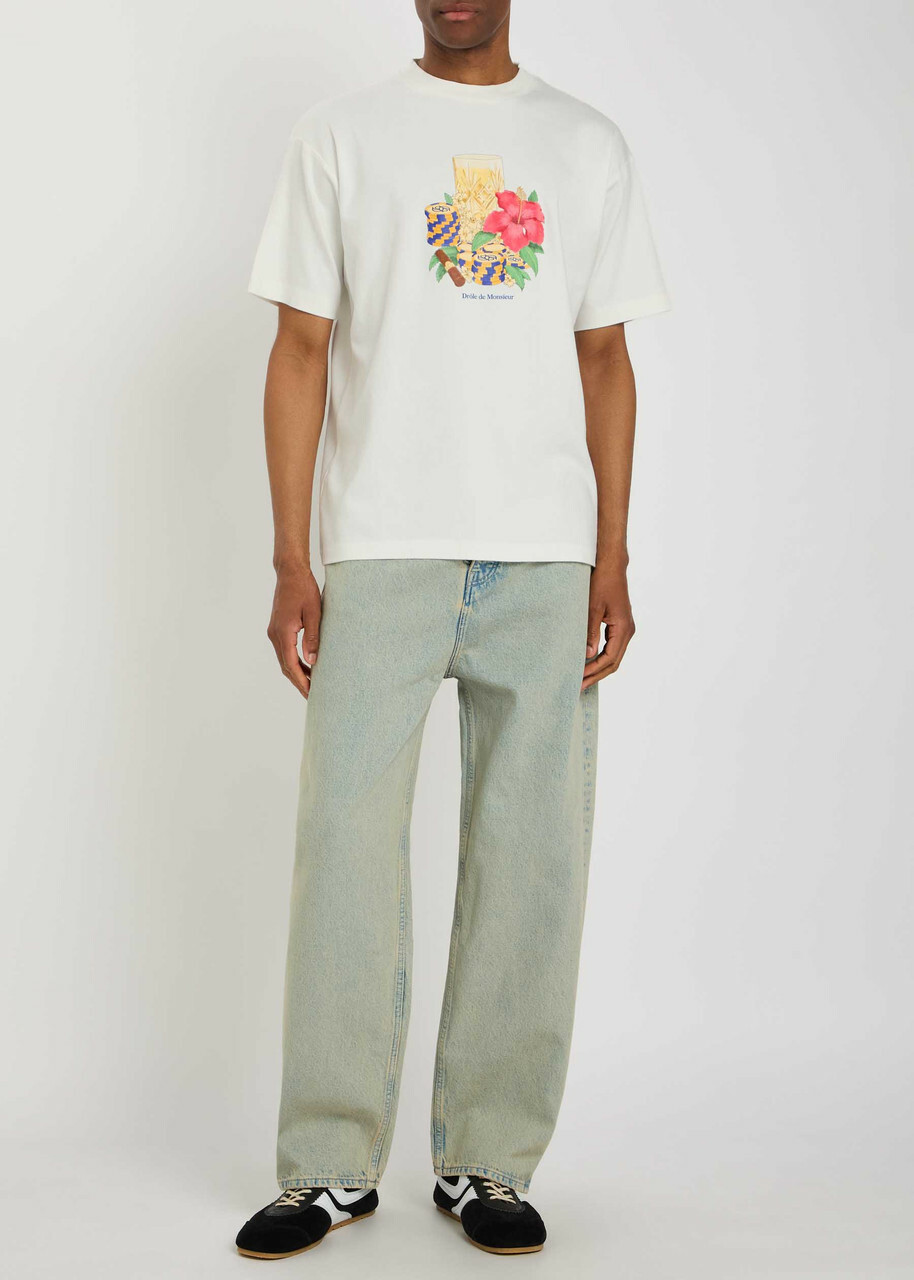 DRÔLE DE Monsieur Hibiscus Club Printed Cotton T-shirt Off White