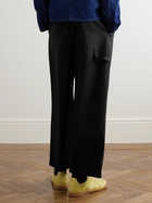 Loewe - Wide-Leg Leather-Trimmed Pleated Wool-Twill Trousers - Black