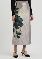 Erdem Floral-print Crinkled Satin Midi Skirt Purple