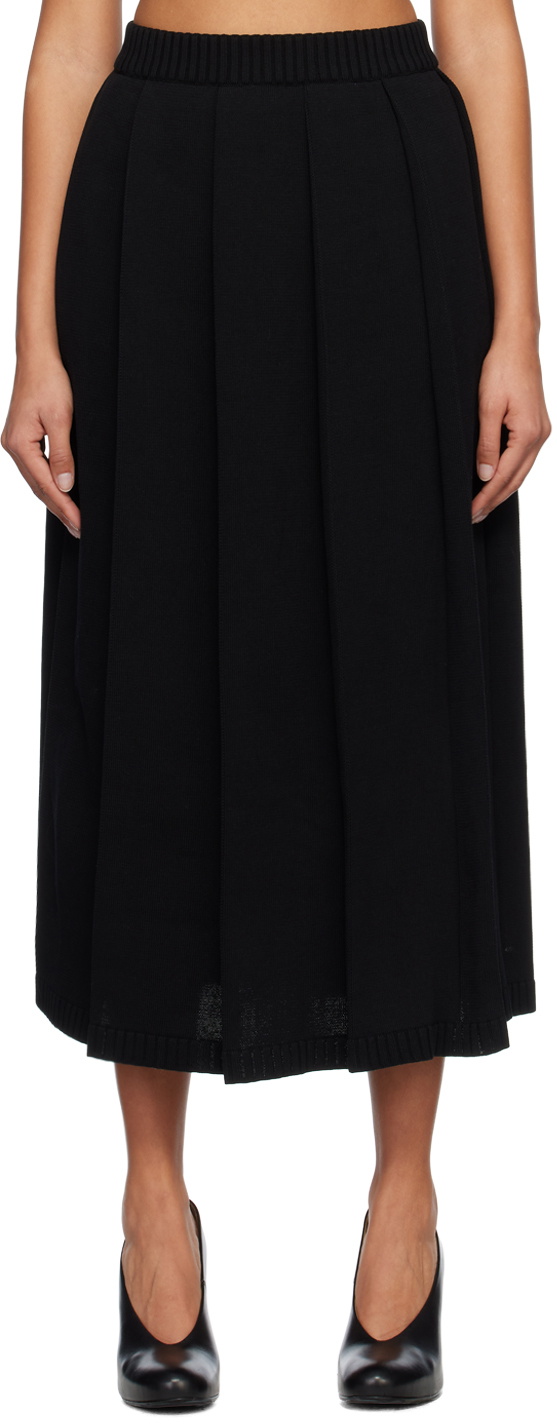 AURALEE Black Pleated Midi Skirt Auralee