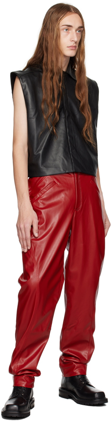 Situationist Red Four-Pocket Faux-Leather Pants