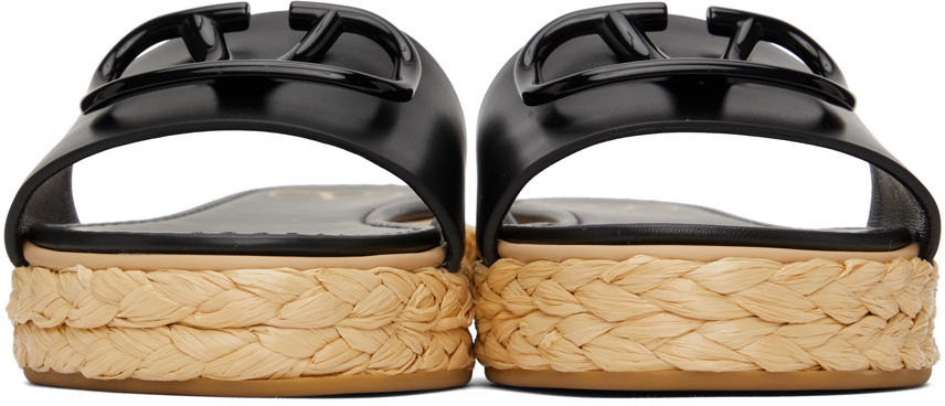 VALENTINO GARAVANI Patent Rubber Mens Rockstud VLogo Slide Sandals 41 Black  1017654