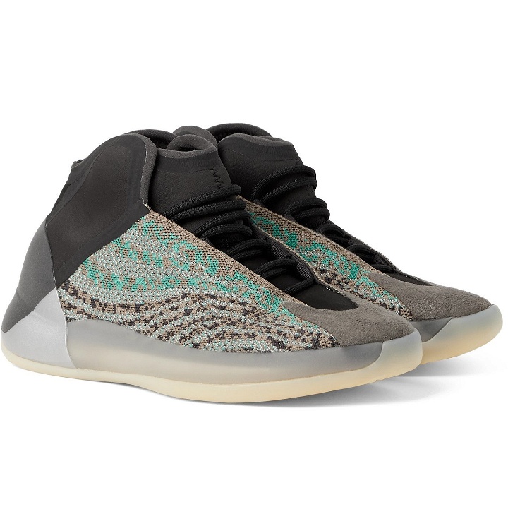 Photo: adidas Originals - Yeezy Quantum Suede-Trimmed Primeknit and Neoprene Sneakers - Blue