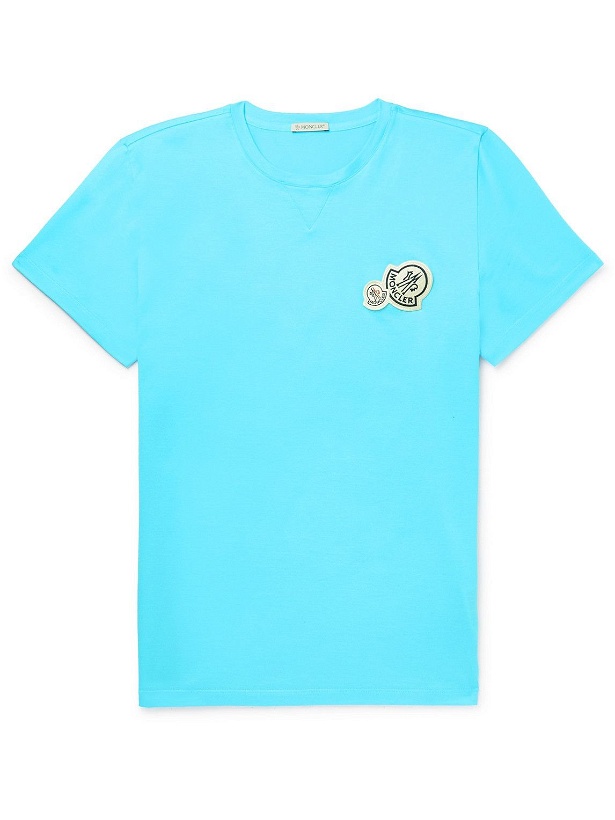 Photo: Moncler - Logo-Appliquéd Cotton-Jersey T-Shirt - Blue