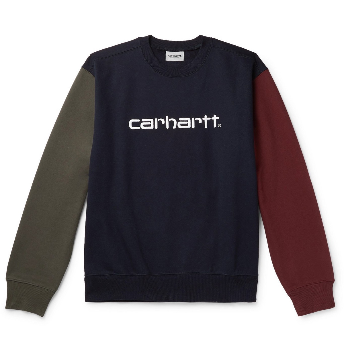 Carhartt WIP Logo Embroidered Colour Block Fleece Back Cotton Blend Jersey Sweatshirt Blue