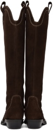 GANNI Brown Suede Western Tall Boots