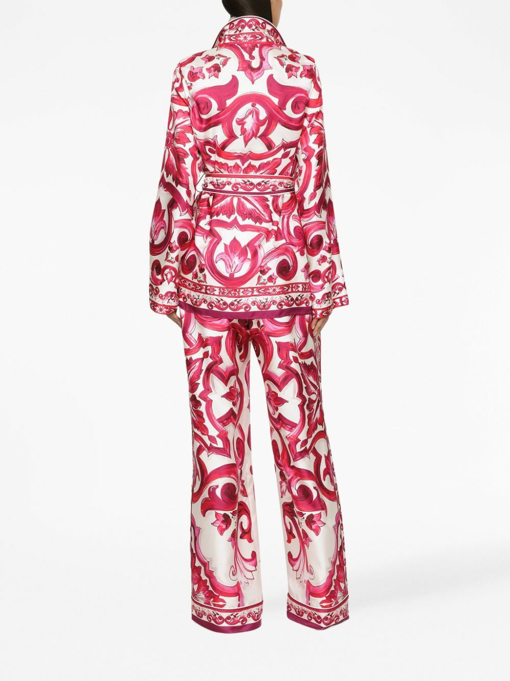 DOLCE & GABBANA - Majolica Print Wide Leg Silk Trousers