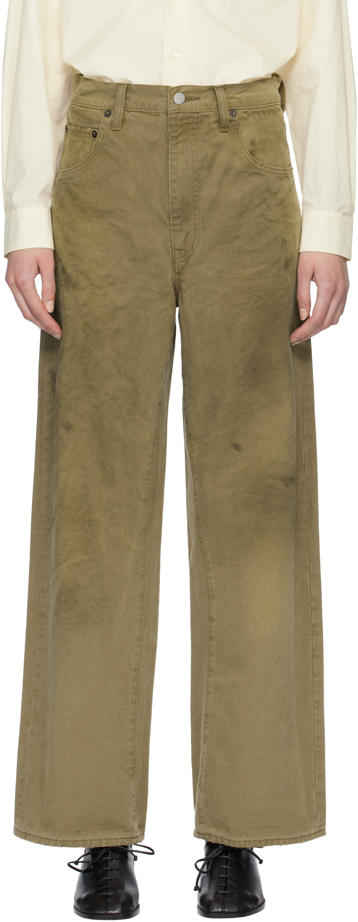 ssstein Beige Sulfur Dyed Oxford Vintage Wide Jeans