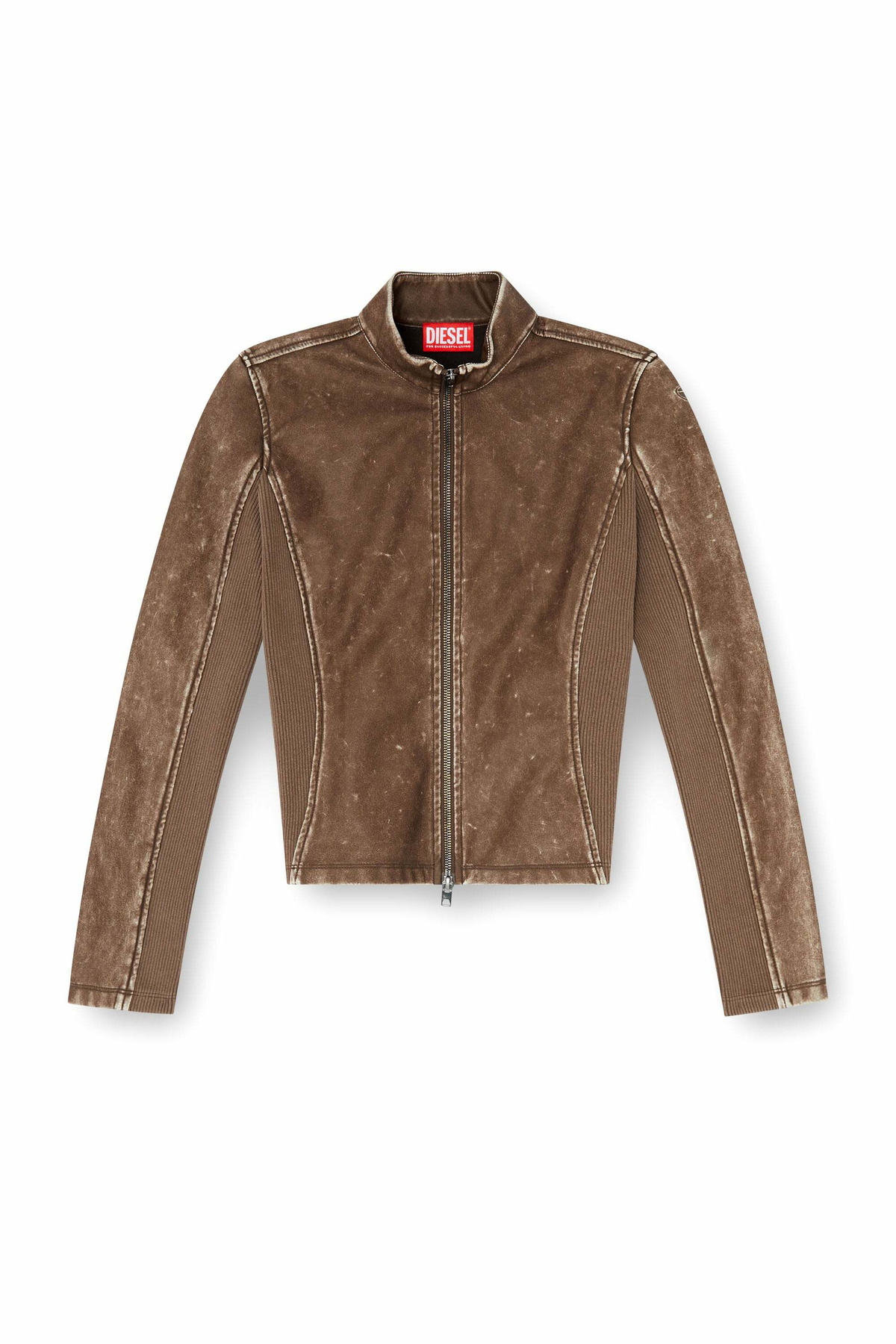 Diesel Biker jacket with rib-knit inserts - Tops Womens in Brown