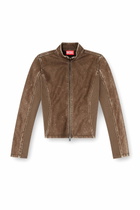 Diesel Biker jacket with rib-knit inserts - Tops Womens in Brown