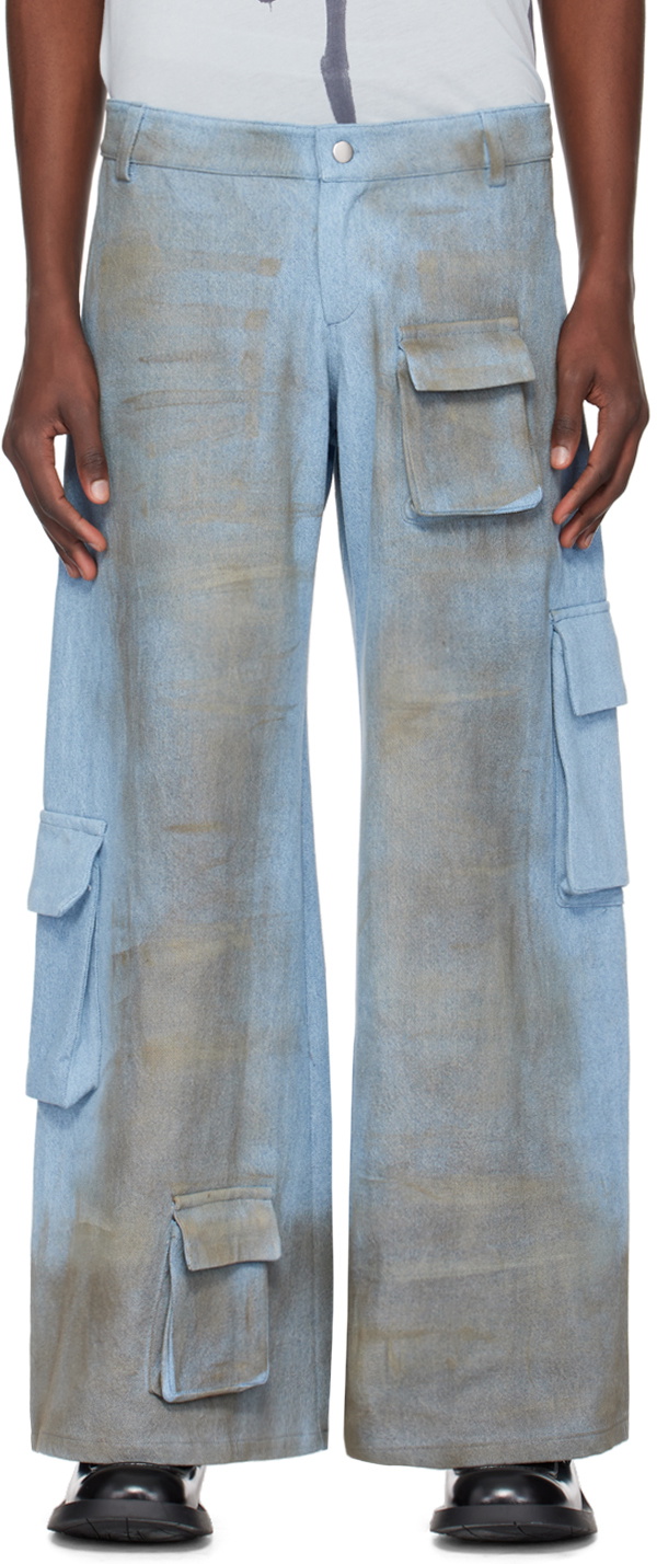 Collina Strada Blue Tatu Denim Cargo Pants Collina Strada