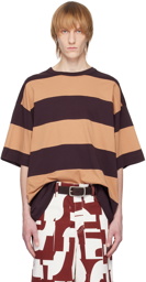 Dries Van Noten Burgundy & Beige Striped T-Shirt