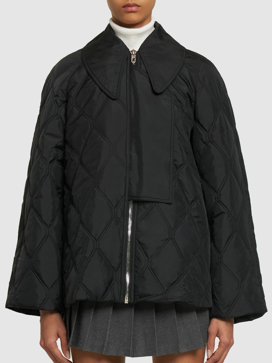 Oversized cotton denim jacket GANNI Women GANNI Recycled Ripstop Quilted High Neck Ganni Tech Puffer Oversized Midi jacket In GANNI The Bonded Crepe Jacket Farfetch