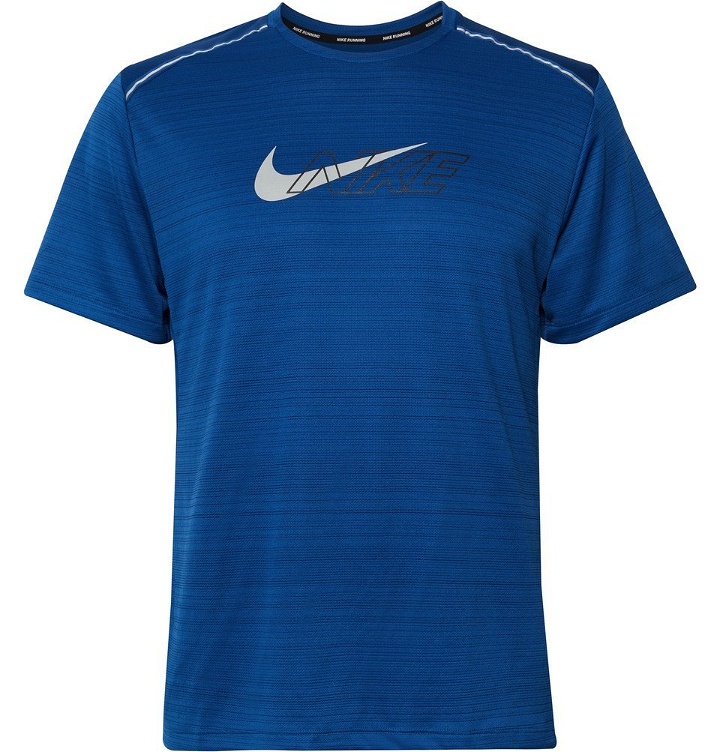 Photo: Nike Running - Miler Flash Logo-Print Dri-FIT and Mesh T-Shirt - Bright blue