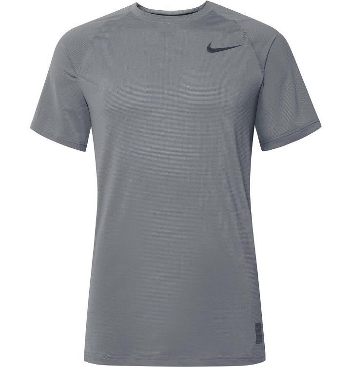 Photo: Nike Training - Pro Slim-Fit Mesh-Panelled Breathe Dri-FIT T-Shirt - Dark gray