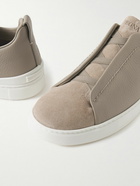 Zegna - Triple Stitch Full-Grain Leather and Suede Sneakers - Neutrals