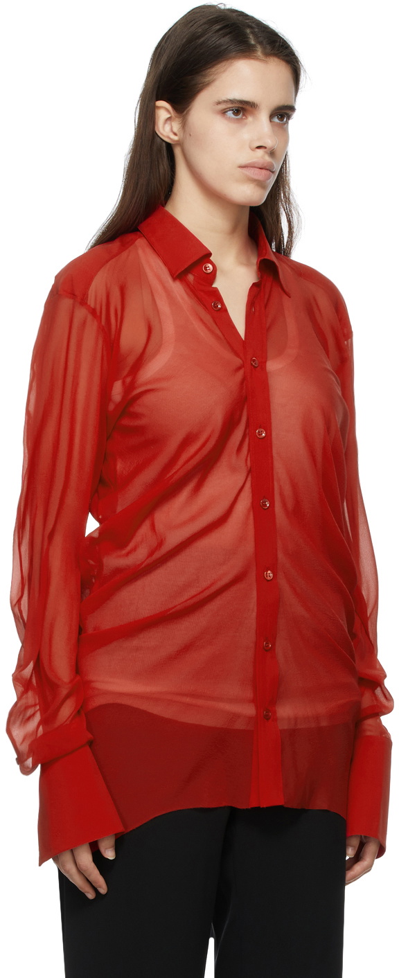 Maison Margiela Red Draped Mousseline Shirt Maison Margiela