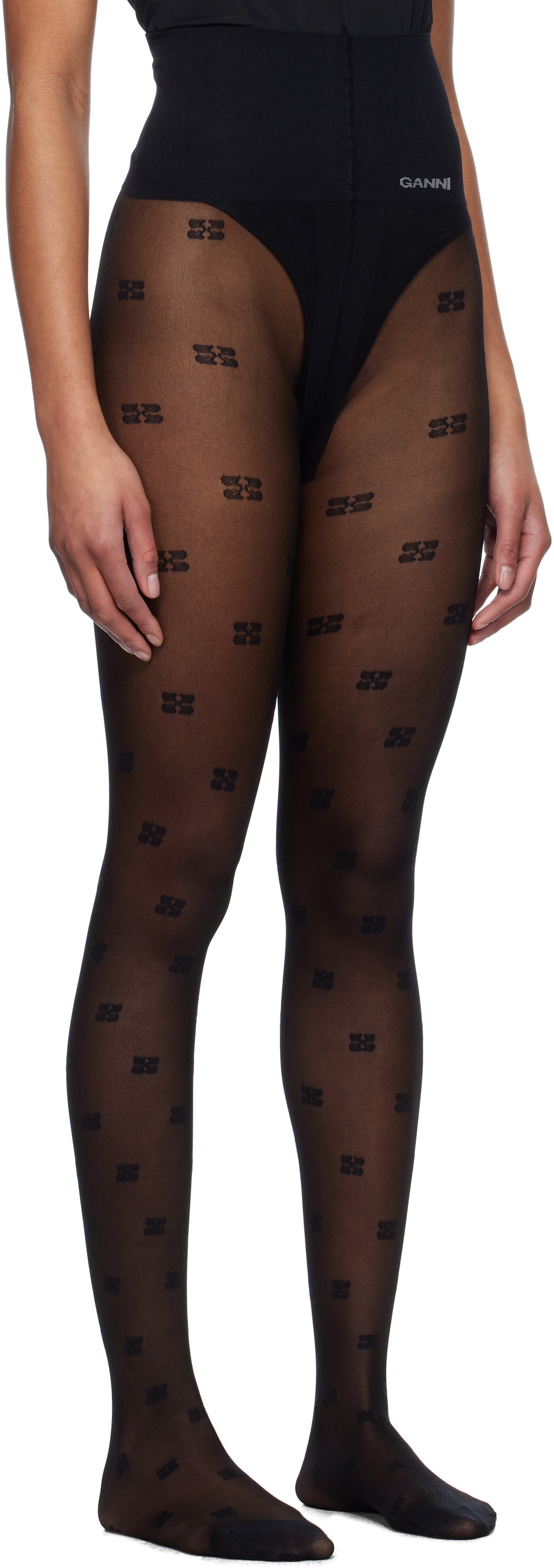 GANNI Black Butterfly Lace Tights