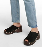 Ganni - Embellished suede clogs