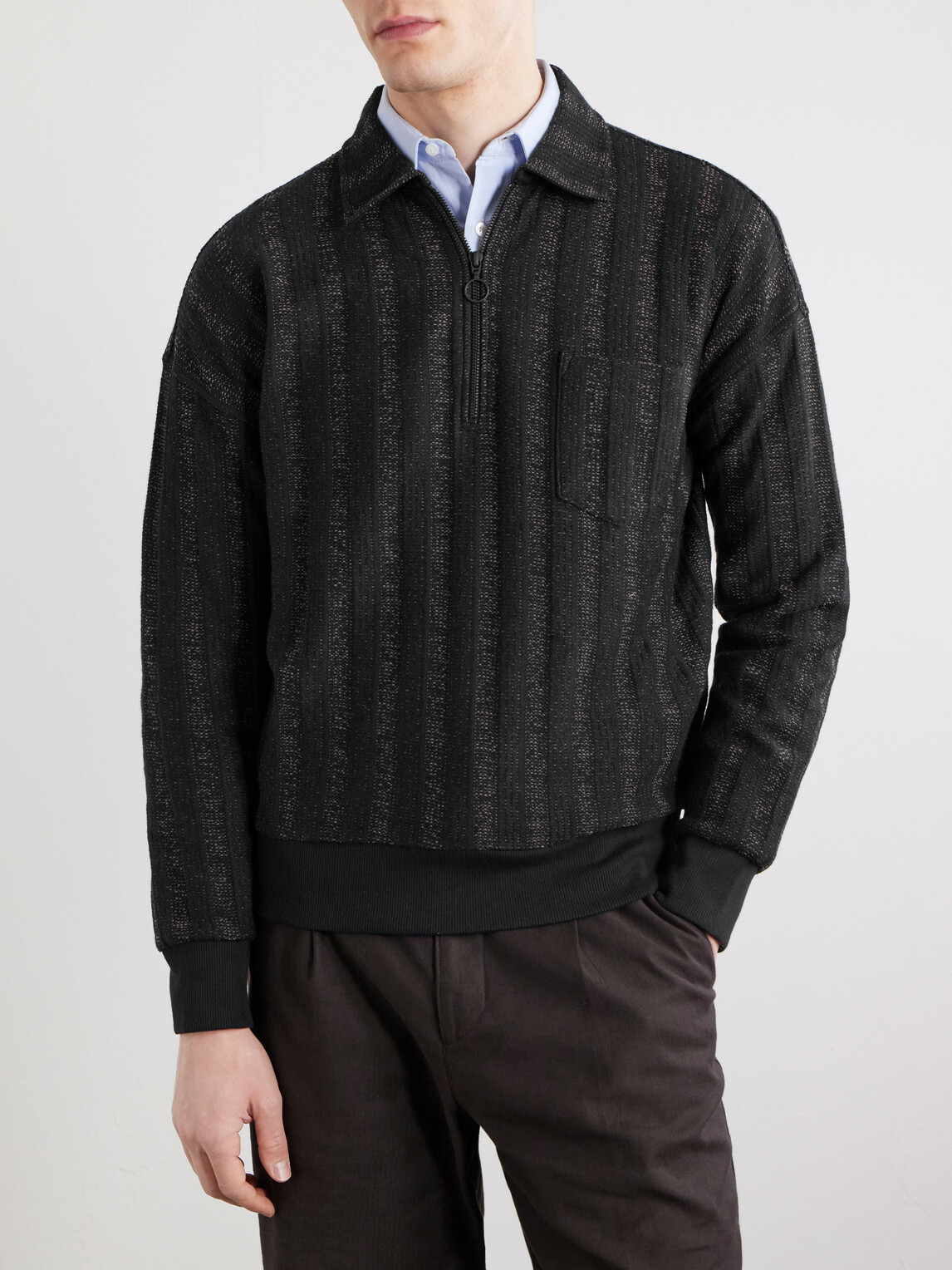 Oliver Spencer - Lorimer Cotton-Blend Jacquard Half-Zip Sweater - Black