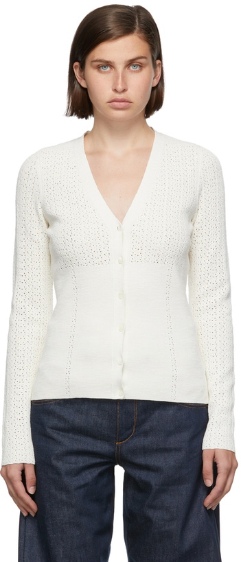 Photo: Victoria Beckham White Slim Fit Pointelle Cardigan