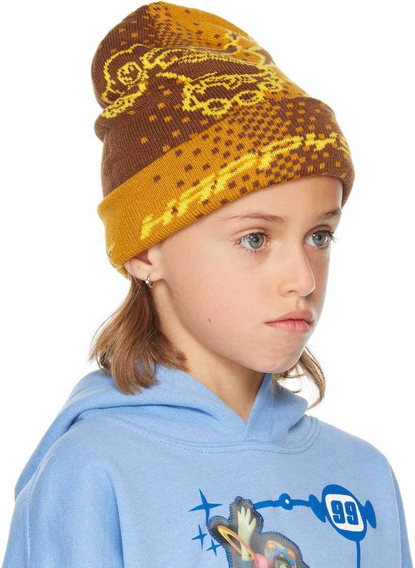 Happy99 SSENSE Exclusive Kids Brown Pixel-Star Beanie