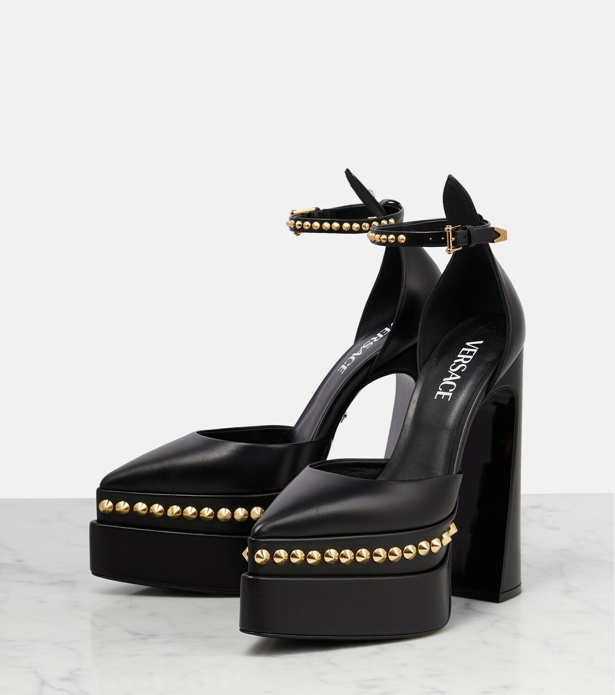 Versace - Aevitas Pointy stud leather platform pumps