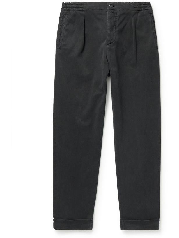 Photo: Kiton - Straight-Leg Pleated Stretch Lyocell and Cotton-Blend Trousers - Black