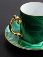 L'Objet - Malachite Set of Two Gold-Plated Porcelain Espresso Cups and Saucers