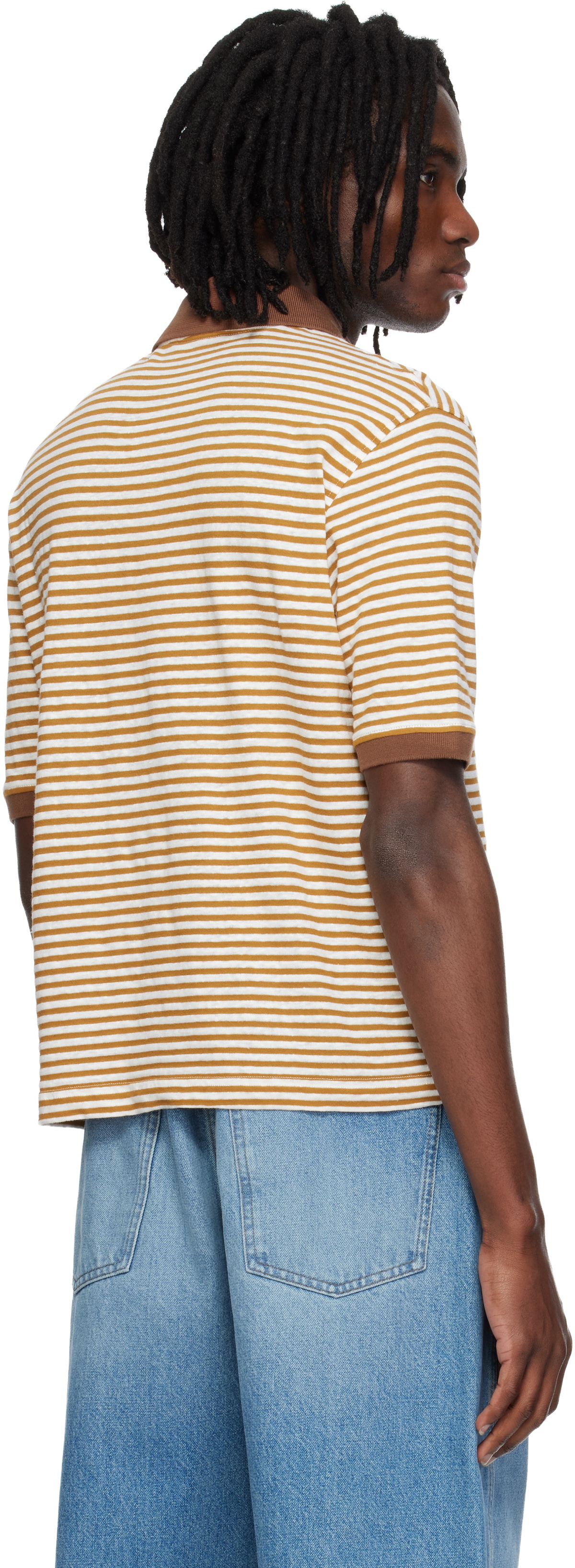 Marni Yellow Striped Linen Blend Polo