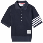 Thom Browne Men's 4 Bar Striped Waffle Polo Shirt in Navy