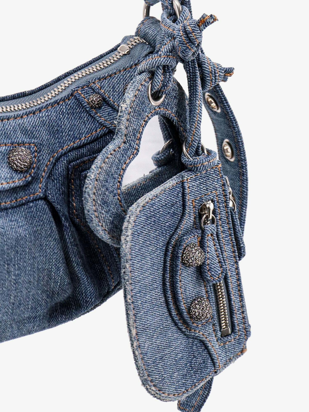 Balenciaga Le Cagole Xs Bucket Bag Denim with Rhinestones - Blue - Women's - Denim