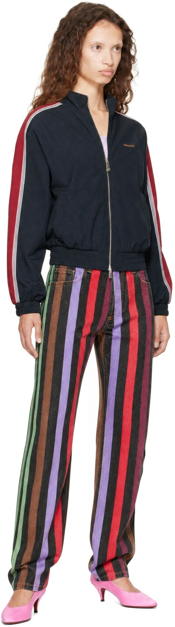Versace Black Embroidered-Logo Nylon Blouson Jacket