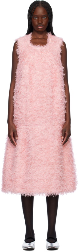 Photo: Comme des Garçons Pink Sleeveless Faux-Fur Midi Dress