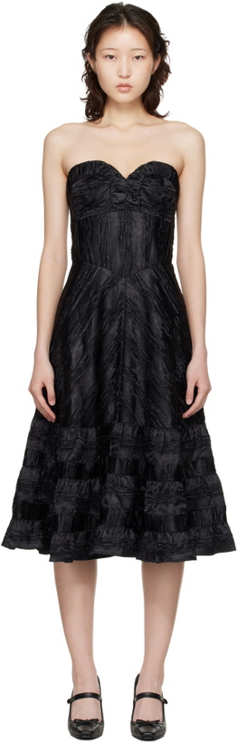 Photo: Anna Sui Black Strapless Sweetheart Midi Dress