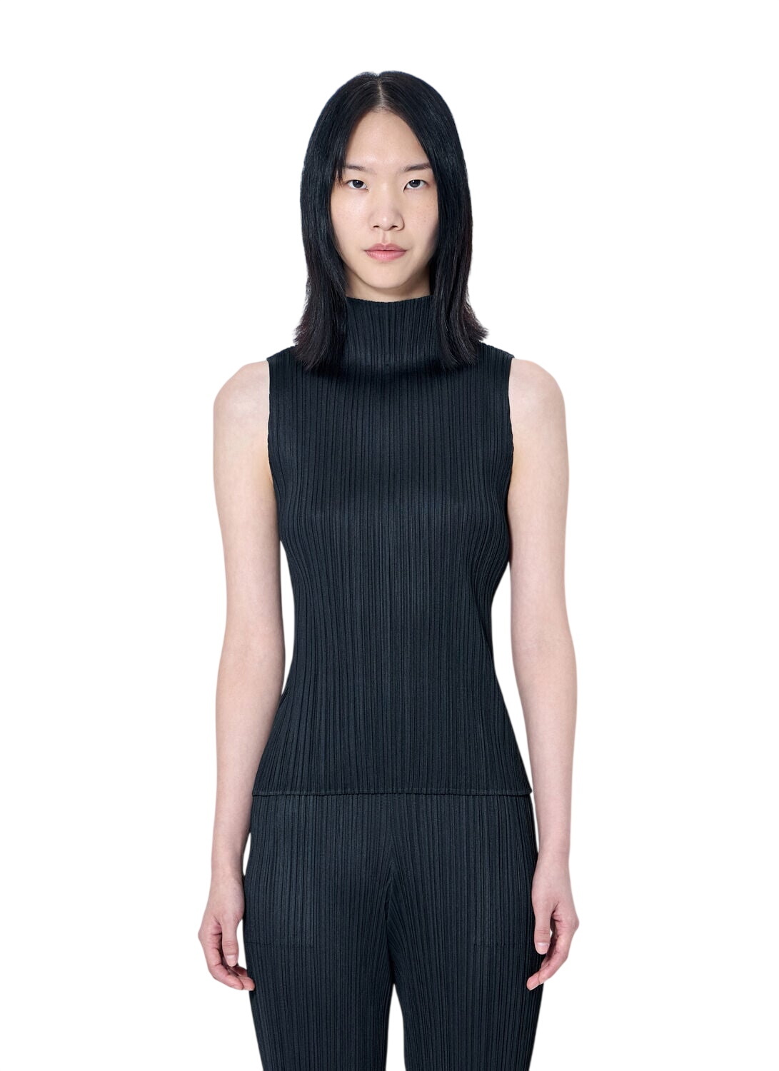 Pleats Please Issey Miyake Black Pleated Cropped Tube Top Pleats