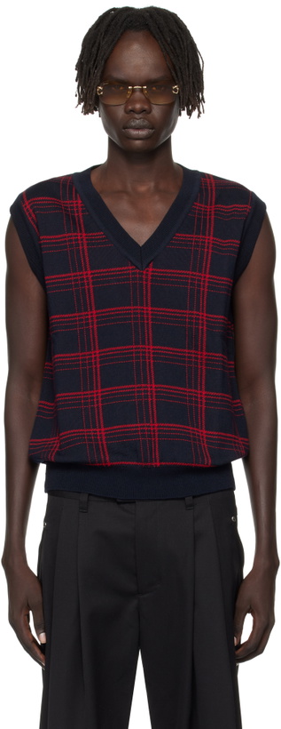 Photo: Ernest W. Baker Navy & Red Check Jacquard Vest