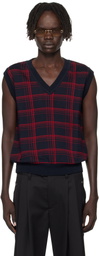 Ernest W. Baker Navy & Red Check Jacquard Vest