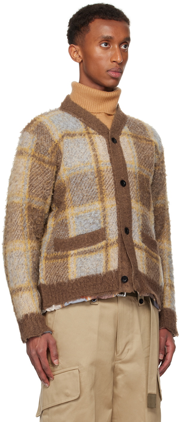 トップス sacai Plaid Knit Cardigan sacai Brown Plaid Knit Cardigan Sacai