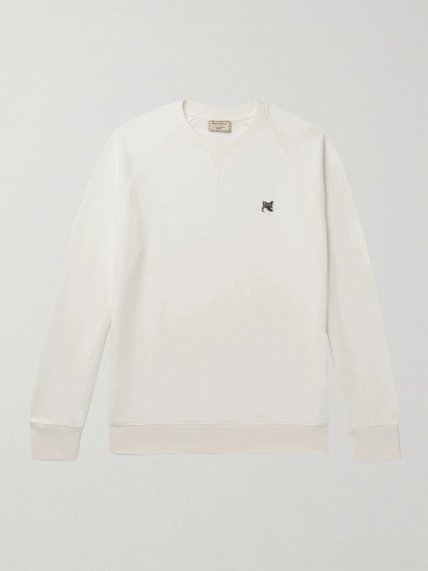 Photo: MAISON KITSUNÉ - Logo-Appliquéd Loopback Cotton-Jersey Sweatshirt - Neutrals